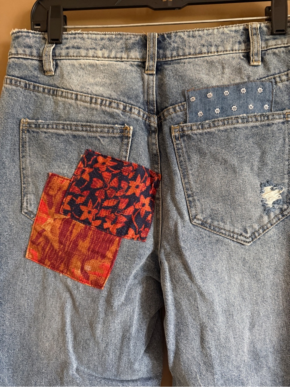 We The Free Belladonna Light Wash Straight-Leg Jeans with Colorful Patchwork - Picture 4 of 9